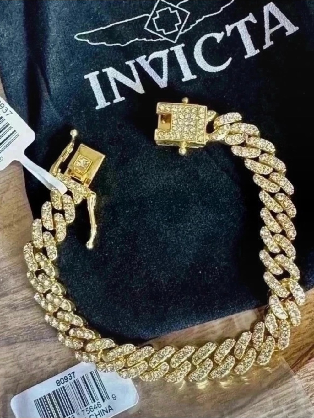 Invicta Men’s Gold Iced Out  Cuban Chain Link Bracelet - Comes with Dust bag NWT